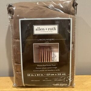 Allen & Roth NEW Tan Brown Lincolnshire‎ Pleated Rod Pocket Panel 50 x 84